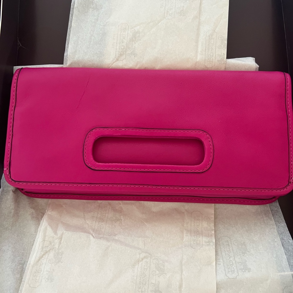 Brand New Hot Pink Fold Over Coach Clutch